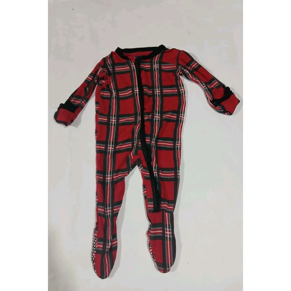 Kickee Footed Sleeper Size 3-6 Months Red Holiday Plaid Zipper